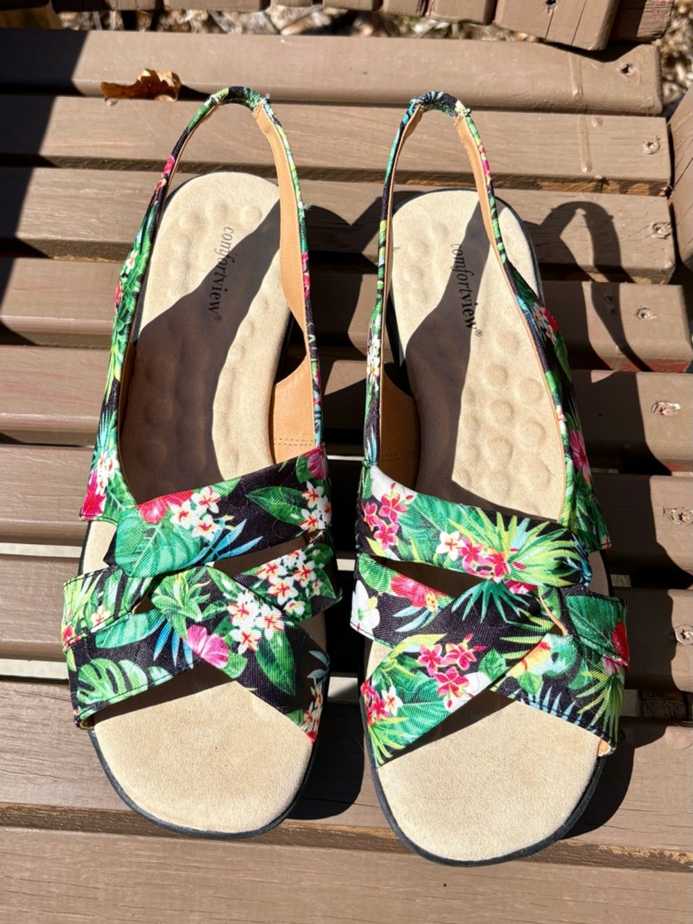 comfortview Tropical Floral Slingback Sandals Sz 12W